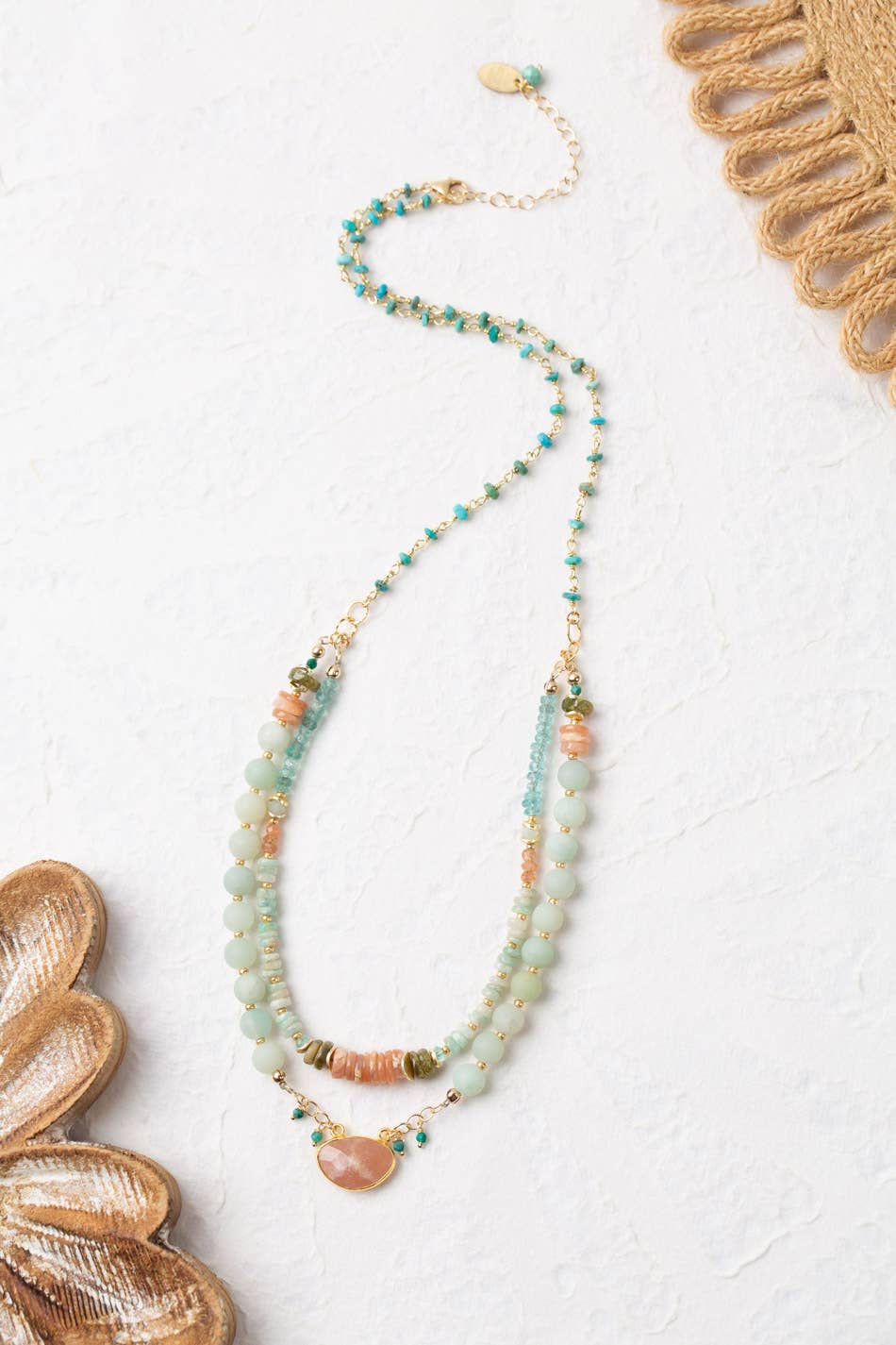 Surrender Chrysocolla, Turquoise, Peach Moonstone Necklace