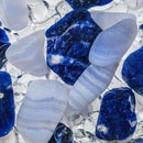 Close-up view of the Balance gemstones including sodalite, chalcedony, and clear quartz.