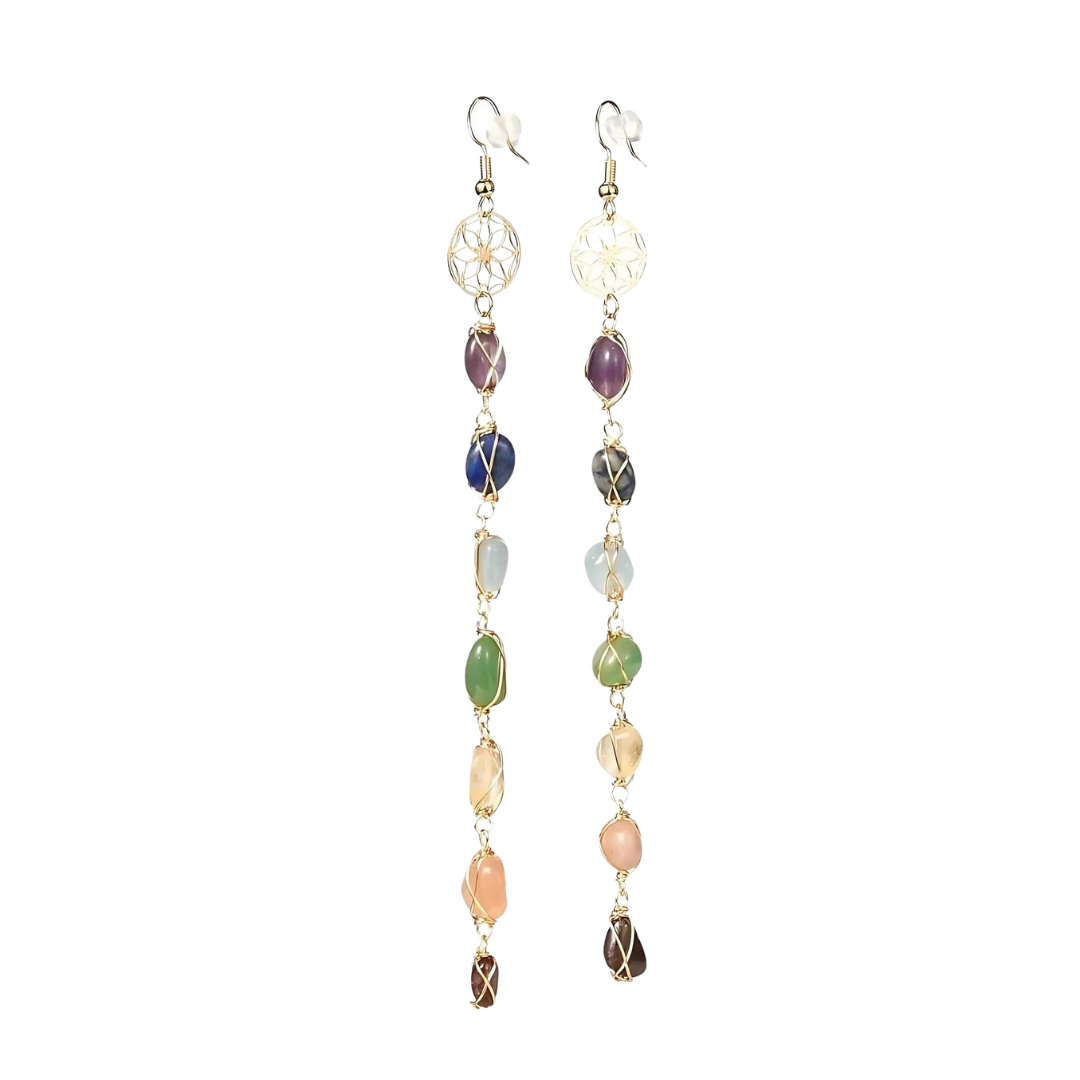 Gold Chakra Lotus Gemstone Earrings