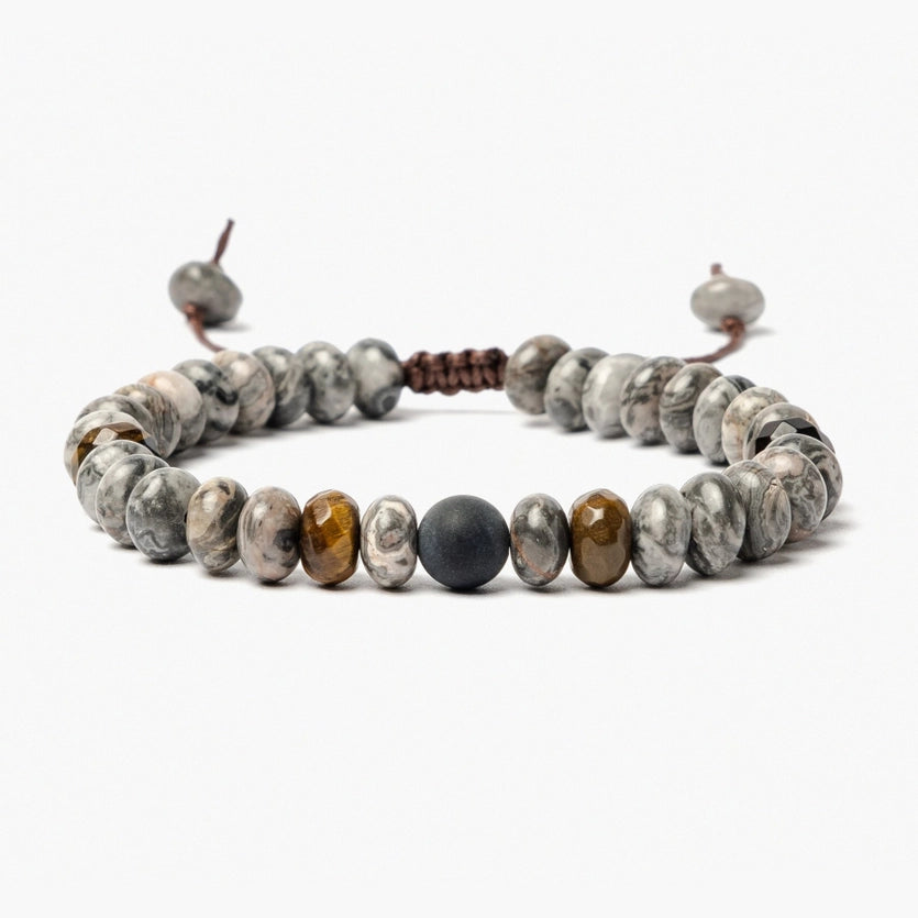 Front view of beaded Jasper & Tiger Eye Bracelet