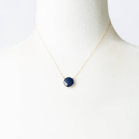 lapis necklace with a single lapis stone on a gold chain