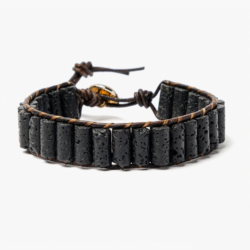 Front view of lava stone gemstone bracelet