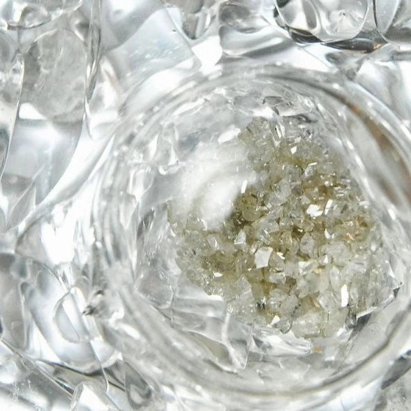 Close-up view of the Diamond gemstones including clear quartz.