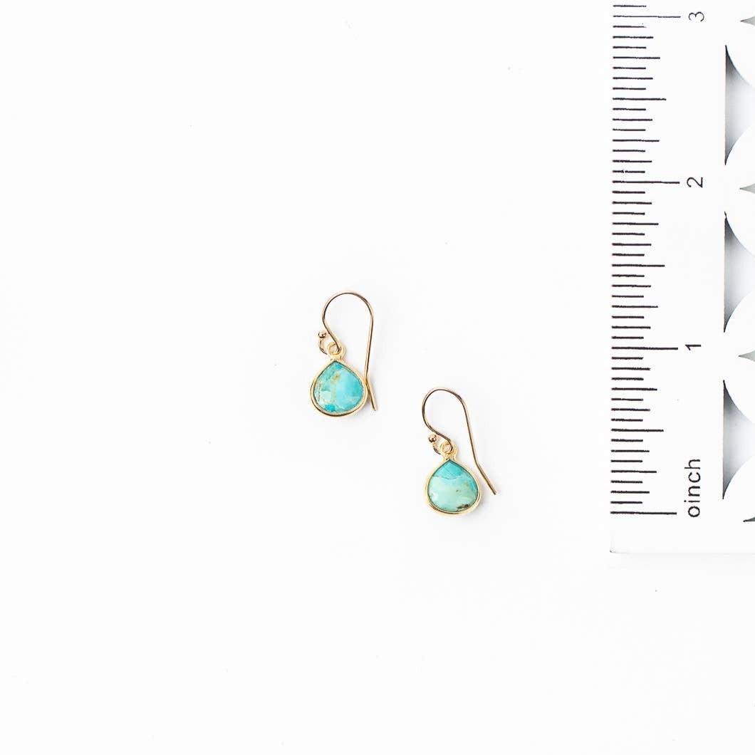 simple gold earrings with a single turquoise stone