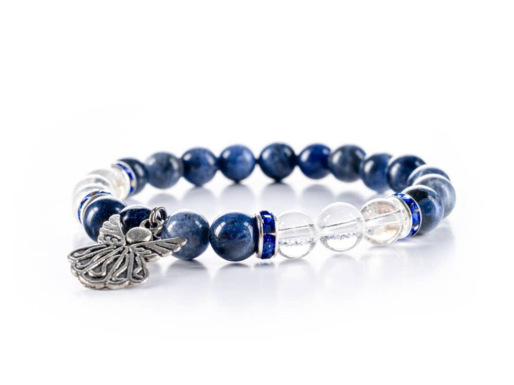 Close-up view of the Sodalite Serenity Bracelet. The bracelet features deep blue Sodalite stones known for their ability to support mental balance, calmness, and inner peace.