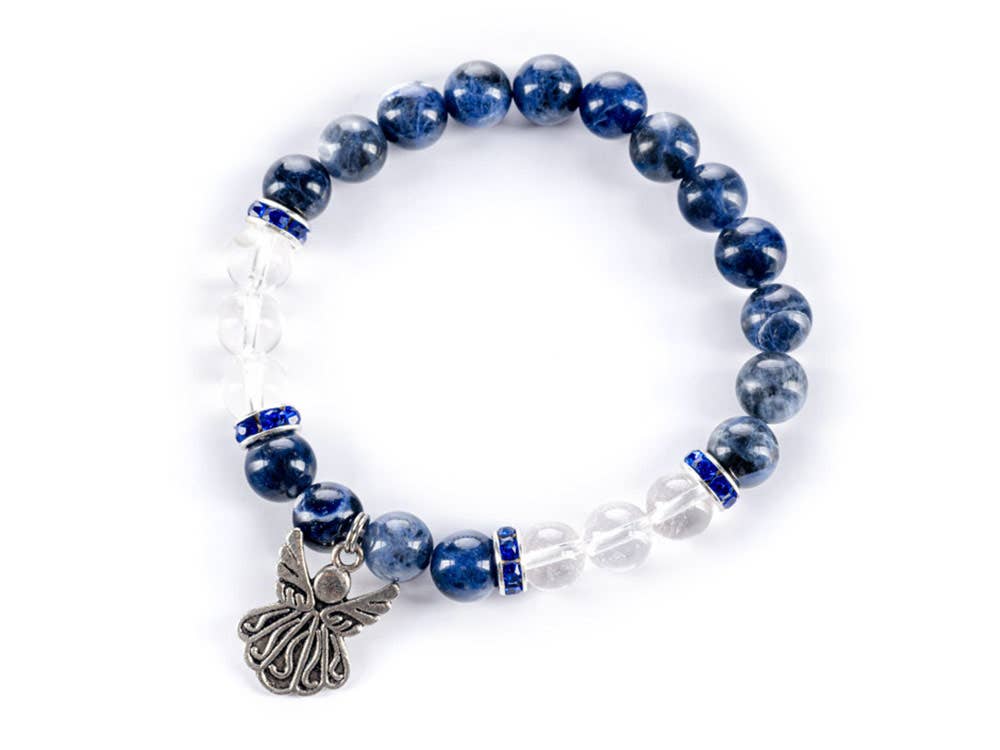 Top view of the Sodalite Serenity Bracelet showcasing its intricate design with deep blue Sodalite stones for balance and inner peace.