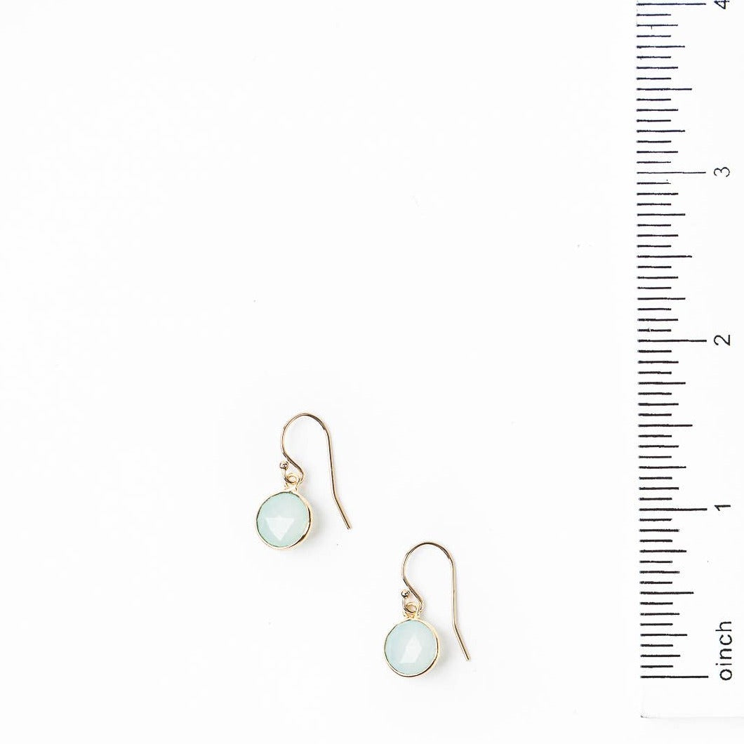 Gold earrings with a single chalcedony stone